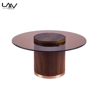Salon de style vintage nordique table basse ronde hôtel villa cadre en bois dessus en verre meubles de table basse en noyer