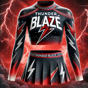 Venta al por mayor Diseña tu uniforme de animadora Uniformes de porristas rojos y negros para niños - Product Image 3