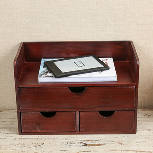 Wooden Desktop Organizer With <b>Drawers</b> Brown Rectangle Standing Type Solid Wood <b>Storage</b> <b>Box</b> For Cosmetic And Office Use - Product Image 3