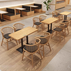 Fast Food Oak Booth Benches Sofa Coffee Shop square Commercial Cafe Wood <b>Restaurant</b> Furniture Table and Chair Booth Seating <b>Set</b> - Product Image 1