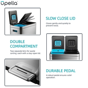 Trong Nhà Nhà Bếp Thép Không Gỉ 2 Ngăn Chất Thải <span class=keywords><strong>Bin</strong></span> Màu Đen Đôi Kim Loại Tái Chế Thùng Rác Có Thể - Product Image 2