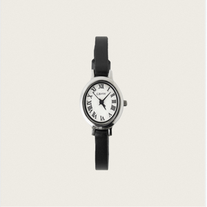 Montre-bracelet en cuir classique ellipse argentée noire GBHW, montre à quartz élégante et luxueuse, montre analogique décontractée pour les affaires - Product Image 1