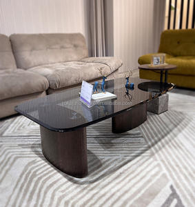ชุดโต๊ะกาแฟกระจกเทมเปอร์สไตล์อิตาเลียนมินิมอลลิสต์ห้องนั่งเล่นทันสมัยโต๊ะกลางไม้วีเนียร์รมควันพร้อมโต๊ะข้าง - Product Image 4
