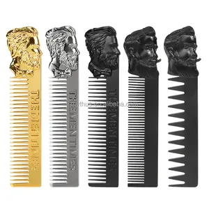 Personal isierte Taschen größe Tragbare Black Metal Comb Wide Tooth Detang ling Bart Kamm Schnurrbart Massage Custom Metal Hair Comb