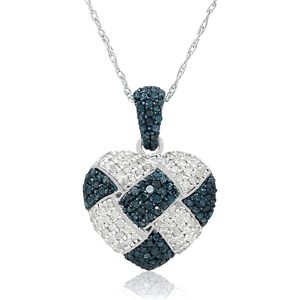 Collar con Colgante de Corazón de Diamante Natural Blanco Azul Jewelspaark, 1.00 Cttw, Chapado en Rodio, Plata de Ley 925, para Boda, Mujer - Product Image 1