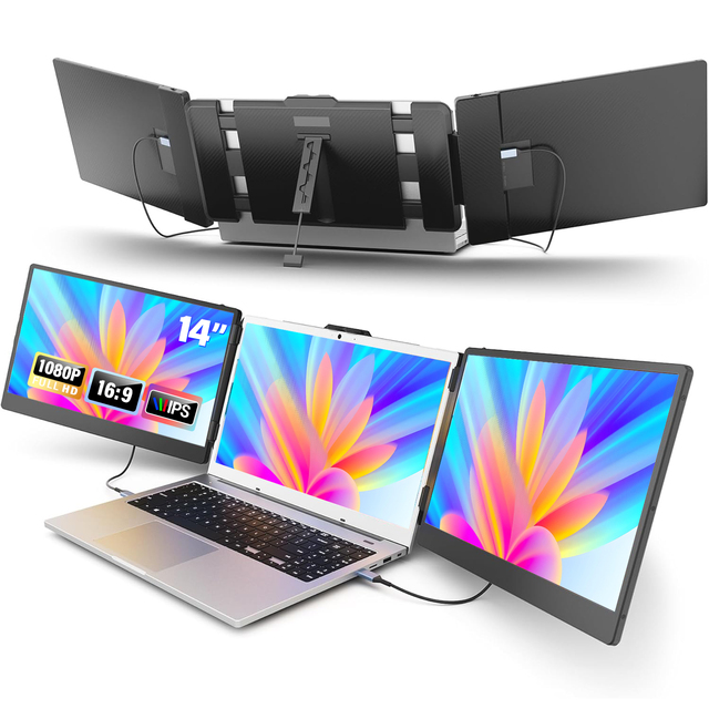 OEM ODM 14" FHD 1080P Laptop Screen Extender Dual Screen Laptop IPS LCD Triple Screen Monitor Portable Monitors