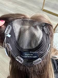 Topper en cheveux Remy européens blond clair avec mèches blondes fines, base en dentelle HD fine et plate, dos tissé fermé, pour femmes souffrant <span class=keywords><strong>de</strong></span> perte <span class=keywords><strong>de</strong></span> cheveux - Product Image 5