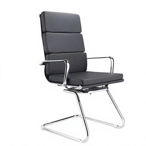 Silla Ejecutiva de Cuero PU Negro de Lujo, Respaldo Alto, Diseño Moderno, Sin Ruedas, para Oficina, Sala de Espera - Product Image 4