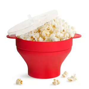 Nieuwe Aangepaste Inklapbare Bpa Gratis Hot Air Magnetron Popper Kom Siliconen Popcorn Maker Met Deksel