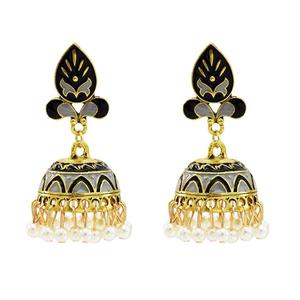 Indian Jhumka <strong>Earrings</strong> Ethnic Vintage <strong>Gold</strong> Alloy Bollywood Oxidized Bell <strong>Dangle</strong> <strong>Earrings</strong> Beads Tassel for Women - Product Image 5