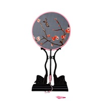 Éventail de danse brodé double face HZ, style classique chinois de la dynastie Han, avec longue poignée et pompon, pour Cheongsam, en bambou pliable
