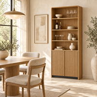 Armoire à vin haute en bois avec portes cannelées et étagères ouvertes, meuble de rangement et présentoir à vin pour salle à manger, cuisine, maison