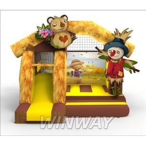 Casa de rebote con tema de granja inflable con tobogán, espantapájaros y decoraciones de osos para niños, parque infantil al aire libre e interior - Product Image 1