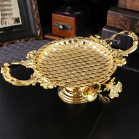 Plateau de service décoratif de luxe de style européen pour fête à la maison, assiettes à fruits en chocolat en métal doré avec poignées