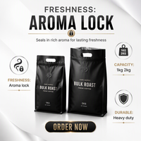 Sachet de café avec poignée de transport, valve anti-odeur, grande capacité, pochette autoportante, imprimé sur mesure, 1kg 2kg, emballage en gros pour café