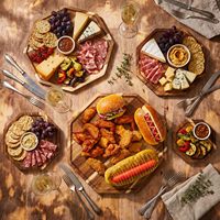 Petite assiette de service octogonale en bambou écologique, polie, moderne, pour la présentation de nourriture, d'apéritifs et de desserts lors de fêtes