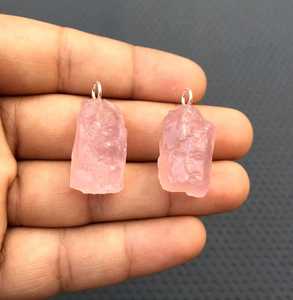 Gema de cuarzo rosa Natural de calidad impresionante, colgante de cristal religioso de Piedra Rosa de plata de ley 92,5, 2 piezas - Product Image 2