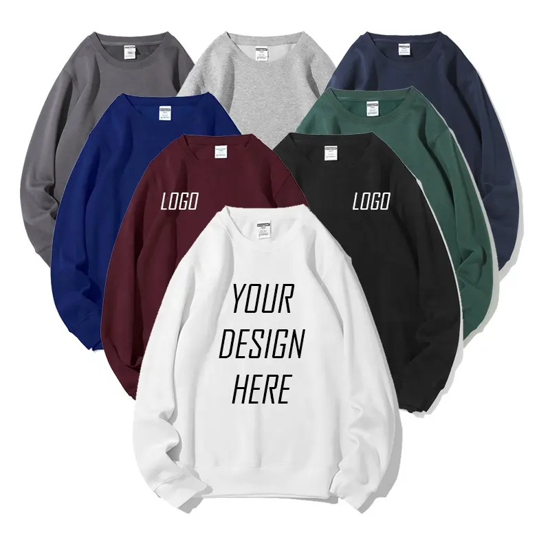 New Arrival Custom Logo Crewneck Cotton Sweatshirt Drop Shoulder Pink Colors Casual Loose Pullover Fleece Men's Sweater