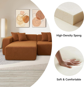 Canapé modulaire en forme de L, canapé d'angle confortable en tissu de laine d'agneau compressé pour salon, chambre à coucher, appartement, orange - Product Image 6