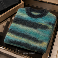 Pull en mohair pour homme avec logo personnalisé, motif jacquard duveteux, col rond, tricot d'hiver
