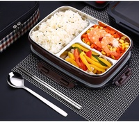 Boîte à lunch isotherme en acier inoxydable à 3 compartiments, chauffable, avec sac thermique, étanche, compartimentée, vente en gros OEM