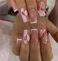 JP1993 élégant Long cercueil ongles à pression Nude Style français papillons luxe presse sur ongles avec strass