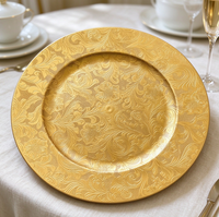 Assiette de présentation ronde en plastique dorée à motifs floraux, décorative, pour la décoration de table de mariage ou de banquet