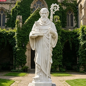 Sculpture de Saint Benoît en marbre blanc de Carrare grandeur nature, sculptée à la main, statue de prêtre catholique pour église, cour, jardin - Product Image 2
