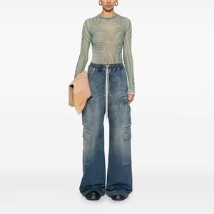 Nuevos Jeans Anchos para Mujer, Estilo Hip-Hop Urbano, 100% Algodón, Lavado Ácido, Desgastados, con Múltiples Bolsillos, Estilo Cargo, Holgados - Product Image 1