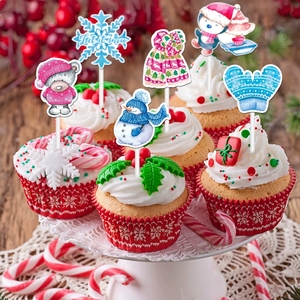 Décorations de Noël en papier motif dessin animé neige et glace, petits drapeaux pour gâteaux, fournitures de fête pour la décoration de table pour les célébrations festives. - Product Image 4
