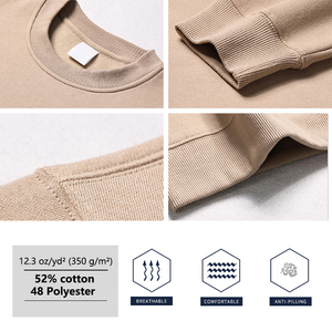 YLS Custom Logo Oversize Luxury Mens Heavy Cotton 350gsm Fleece <span class=keywords><strong>felpa</strong></span> Oversize girocollo felpe con stampa 3D <span class=keywords><strong>senza</strong></span> <span class=keywords><strong>cappuccio</strong></span> - Product Image 2