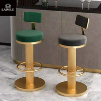 Tabouret de bar moderne en métal doré cannelé et velours, réglable en hauteur, avec dossier, pour cuisine, bar, hôtel et projets commerciaux