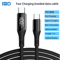 Câble USB Type-C tressé en nylon IBD PD 240W 100W 60W 27W 5A 3A avec affichage LED pour charge rapide et transmission de données pour iOS et ordinateur