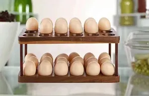 계란 보관함 주방 더블 레이어 계란 랙을위한 계란 정리를위한 수제 나무 공예품