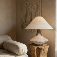 Lampe de table en céramique rustique Wabi-Sabi vieillie avec abat-jour en tissu beige, douille E27 pour chambre à coucher, salon, décoration intérieure