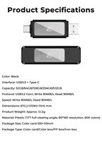 Penawaran Terbatas Flash Drive USB 3.0 + Type-C Antarmuka Ganda Logam Baru dengan Layar TFT 32GB-512GB Kecepatan Tinggi