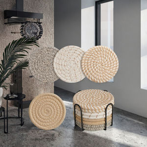 Set de table en lin absorbant et résistant à la chaleur, épaisseur 5 mm, tissé, diamètre 38 cm, design contemporain, protection de table, décoration intérieure - Product Image 3