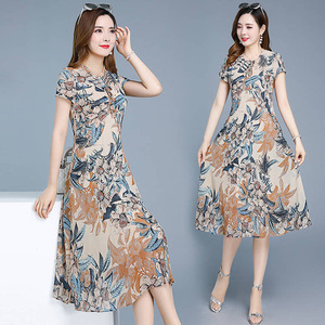 Floral Print Midi Dress O-Neck Natural Waist Polyester Casual Daily Wear For Middle Aged Women Plus Size - Product Image 4