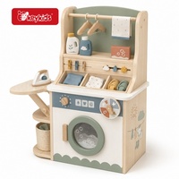Rumah Boneka Kayu Dua Lantai dengan Atap Bergelombang Biru, Tangga, Set Perabot untuk Permainan Peran Imajinatif Anak W06A761