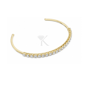 Bracelet jonc ouvert en diamant rond avec diamants de laboratoire en or jaune, design flexible, demi-éternité, empilable, minimaliste - Product Image 2