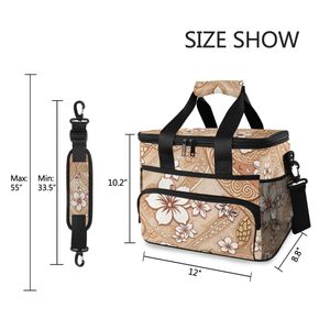 Bolsa térmica con estampado de hibisco hawaiano, bolsa térmica con cremallera reutilizable de gran capacidad con correa para el hombro para viajes - Product Image 2