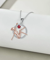 Collier pendentif danseuse de ballet pour femme, pendentif cercle bicolore gymnaste avec zircon rouge, bijou de danse tendance, cadeau