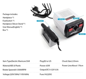 Perceuse à ongles électrique 65W 35000 tr/min forte 204 ensemble de manucure électrique Machine de pédicure équipement de coupe-ongles <span class=keywords><strong>professionnel</strong></span> - Product Image 5