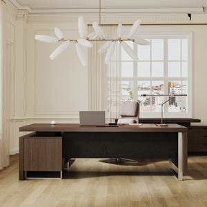 Almacén de EE. UU. En stock Moderno MFC en forma de L Muebles de negocios de oficina Boss Ceo Gerente Escritorio Ejecutivo Mesa DE OFICINA DE MADERA Escritorio - Product Image 5