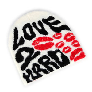 남여 공용 사용자 정의 Y2K 고딕 로고 패션 따뜻한 모헤어 자카드 니트 커프스 없는 겨울 퍼지 비니 모자 해골 모자 남성용 여성용 - Product Image 4