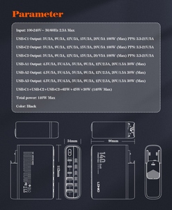 شاحن LDNIO A6140C بشاشة LED وتقنية PD وQC5.0 بقوة 140 واط، شاحن USB فائق السرعة بتقنية GaN للهواتف المحمولة، مع قابس عالمي قابل للتبديل للهواتف المحمولة وأجهزة الكمبيوتر المحمولة - Product Image 6