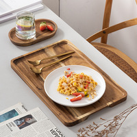 Plateau de service unique en bois d'acacia massif de haute qualité pour café, nourriture, pain et petit-déjeuner, idéal pour le rangement et la présentation.