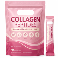 Poudre de peptides de collagène hydrolysée de types I, II, III, V, X avec acide hyaluronique, biotine, vitamine C, poudre de peptides de collagène multi-vitamines