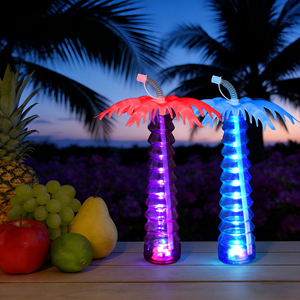 IShine 16 OZ LED Coconut Palm Cup Straw Daily <b>Light</b> PET Cute <b>Glasses</b> <b>Read</b>-to-Ship Beach Thanksgiving Diwali Christmas - Product Image 1