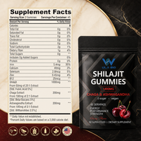 Gummies de Shilajit 1400mg avec Chaga et Ashwagandha, véganes, sans sucre, saveur cerise, marque privée OEM